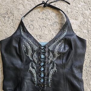 Harley Davidson Leather Chaps (sm) and matching halter top (med)